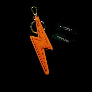 Shinola Leather Key Ring Purse Charm Lightning Bolt in Bold Orange
